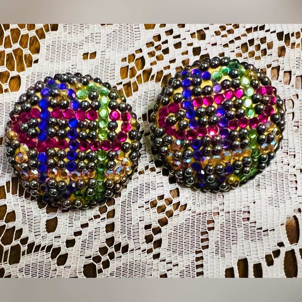 Richard Kerr multi color vintage jumbo large clip on earrings